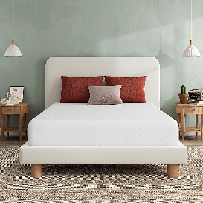 EGO White 10 Inch Queen Green Tea Memory Foam Mattress, Gel Mattress Bed in a Box, CertiPUR-US Certified, Double Mattress, 60"x80", Medium Firm
