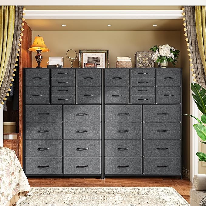 57“H Tall Dresser for Bedroom with 16 Drawers,Fabric Dressers & Chests of Drawers for Bedroom,Large Dresser for Closet,Sturdy Metal Frame & Wood Top,Entryway, Hallway(Grey)