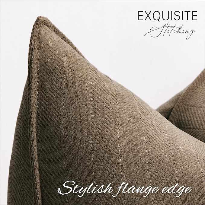 ZWJD Brown Pillow Covers 22x22 Set of 2 Chenille Throw Pillow Covers with Elegant Design Soft and Luxurious Decorative Throw Pillows for Couch, Bed, and Home Decor