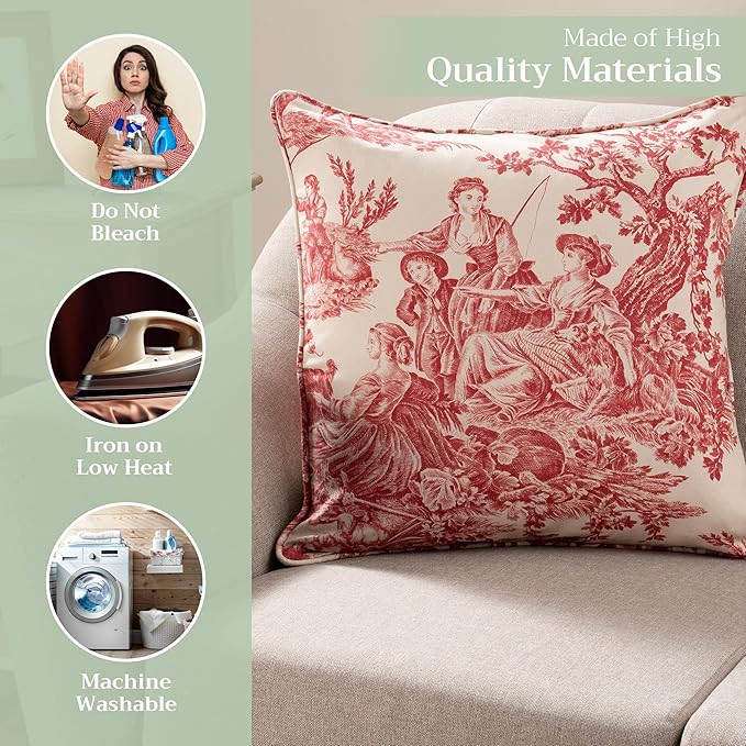 Maison d' Hermine Decorative Pillow Covers 20x20 Inch Square 100% Cotton Throw Pillow Covers with Invisible Zipper Cushion Case for Living Room Couch, Chair, Sofas, Bedroom, Home (The Miller - Red)
