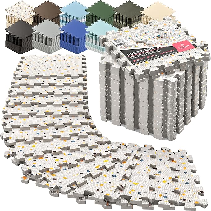 bemaxx Gym Mats Set - 18 pcs EVA Interlocking Foam Floor Tiles (12.6"x12.6"x0.4") 18sqft Protective Gym Flooring Sports Home Workout Exercise Mats Puzzle Garage Fitness Play-Room Garage Pool Treadmill