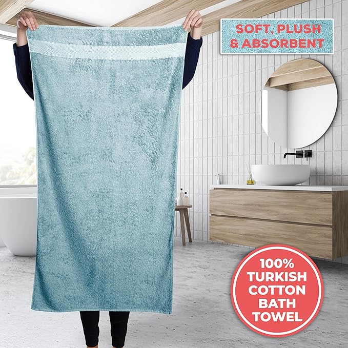 TEXTILOM 100% Turkish Cotton 2 Pcs Bath Towel Set, Luxury Bath Towels for Bathroom, Soft & Absorbent Hotel Quality Bathroom Towels Set (27 x 54 inches)- Aqua