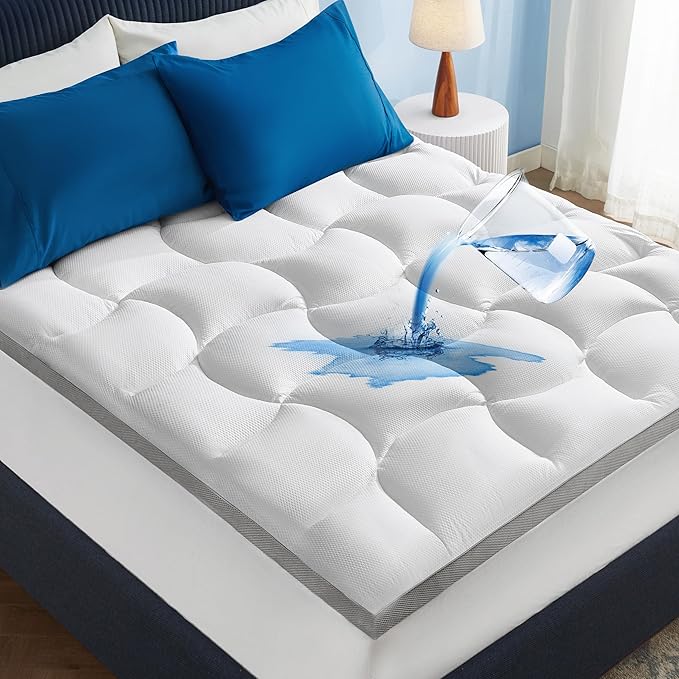 Bedsure California King Mattress Topper - Pillow Top Cal King Size Mattress Protector with 8-21 Inches Deep Pocket, 800 GSM Extra Thick Waterproof Bed Pad Fitted for Home, Bedroom, Hotel - White