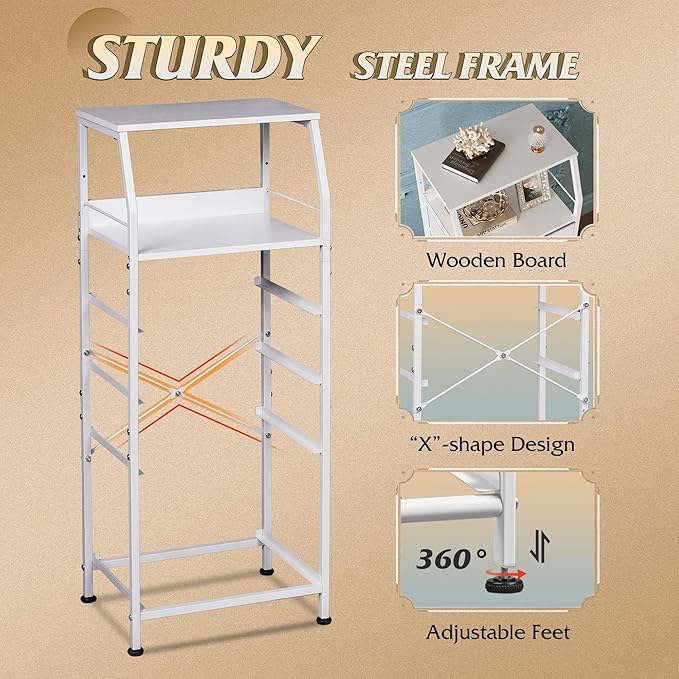 WLIVE Tall Nightstand with 4 Fabric Drawers & Open Shelf, White Bedside Table for Bedroom, Modern Tall Dresser