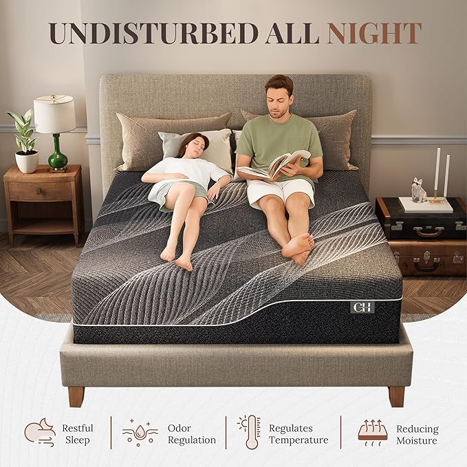 CH CHARME HOUSE 14 Inch Full Mattress, Bamboo-Charcoal Memory Foam Mattress, Cooling & Pressure Relief, Bed in a Box, Foam Made in USA & CertiPUR-US Certified, 54'x75'x14', Black