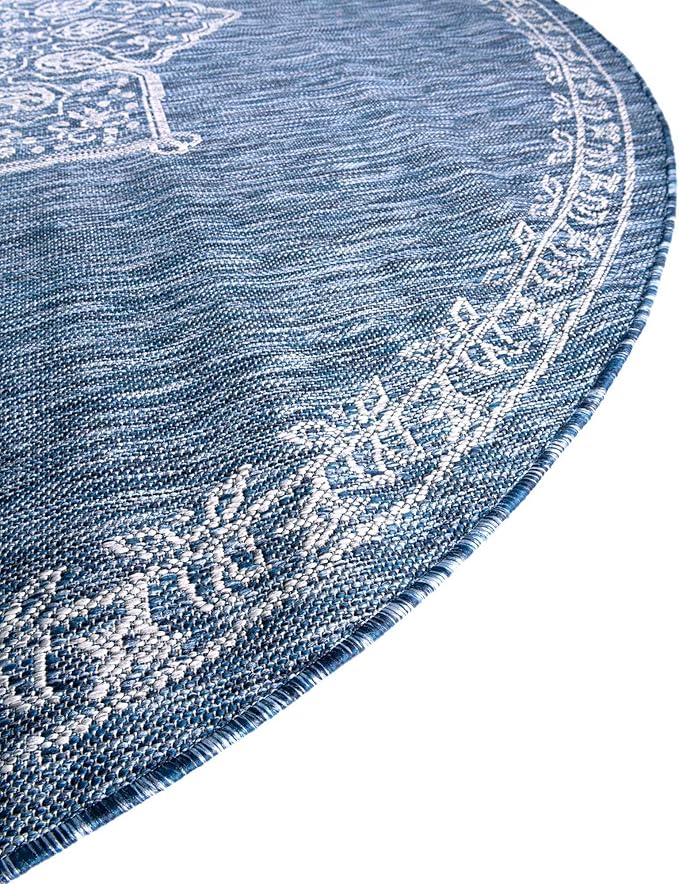 Unique Loom Outdoor Traditional Collection Area Rug - Antique (5' 3" Round Blue/Ivory)