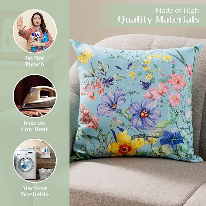 Maison d' Hermine Decorative Pillow Covers 18 x 18 Inch Square 100% Cotton Throw Pillow Covers with Invisible Zipper for Living Room Couch, Chair, Sofas, Bedroom, Home (Hesperides - Fleur)