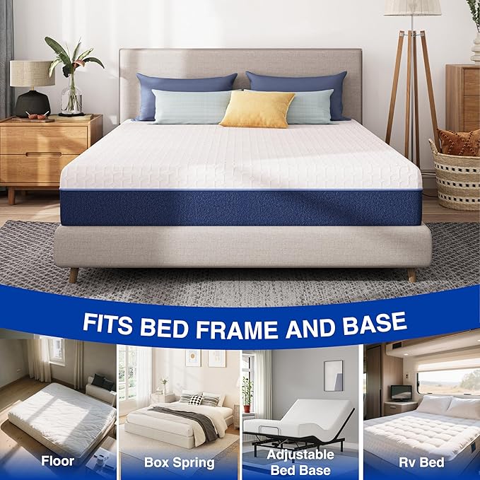 6 Inch Full Gel Cooling Memory Foam Mattress, Pressure Relief, Medium Firm Support，Mattress in a Box, CertiPUR-US Certified