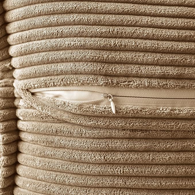 MIULEE Decorative Euro Sham Throw Pillow Covers for Couch Bed Livingroom 22x22 Inch Set of 2 Khaki Boho Accent Throw Pllows Broadside Striped Patchwork Soft Corduroy Pillowcases
