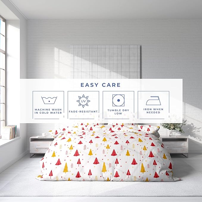 Kotton Culture Printed Duvet Cover 3 Piece 100% Egyptian Cotton Breathable All Season 600 Thread Count with Zipper & Corner Ties Comforter Cover (King, Magical Winter)