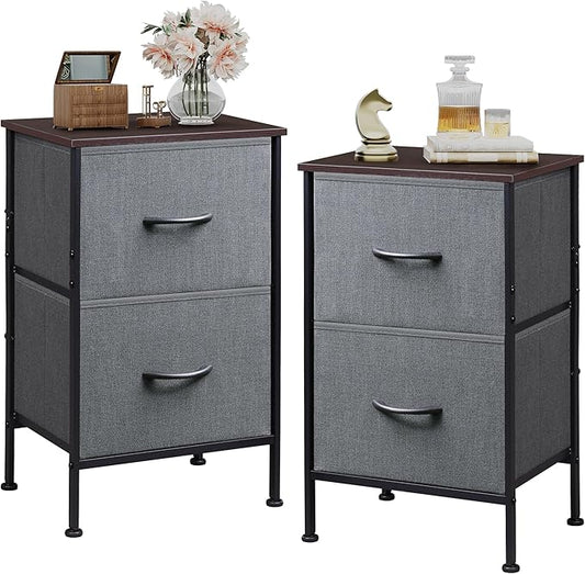WLIVE Night Stand Set 2, Dresser and Nightstand Sets, Nightstands for Bedroom with 2 Fabric Drawer, End Tables Bedroom Furniture Set, Closet, College Dorm, Dark Grey, Size L