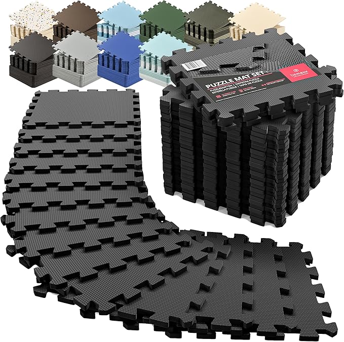 bemaxx Gym Mats Set - 18 pcs EVA Interlocking Foam Floor Tiles (12.6"x12.6"x0.4") 18sqft Protective Gym Flooring Sports Home Workout Exercise Mats Puzzle Garage Fitness Play-Room Garage Pool Treadmill