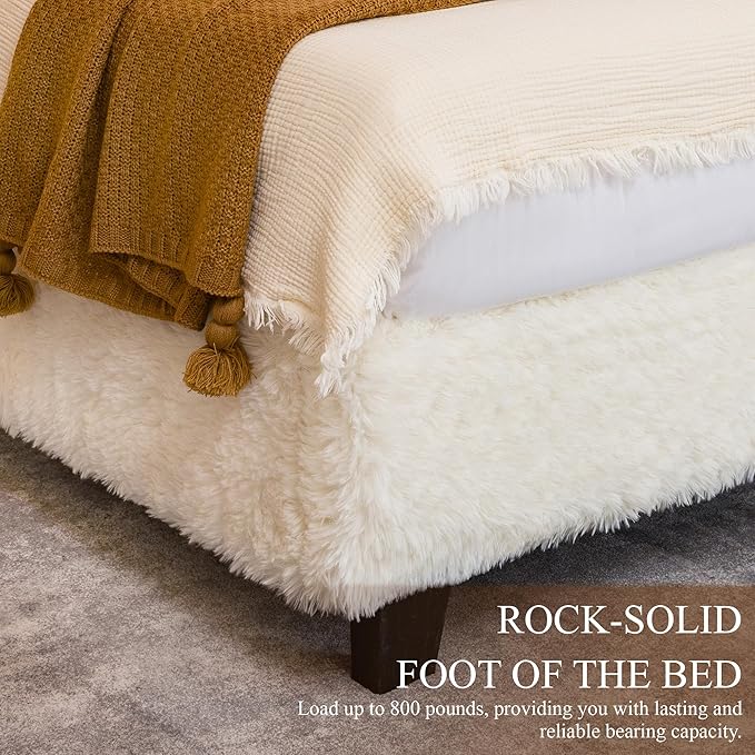 Brafab Queen Bed Frame with Headboard, Boho Fluffy Boucle Cloud Upholstered Platform Bed with Soft Rounded Corners and Wooden Slats, No Box Spring Needed, Noise Free, Easy Assembly, Beige
