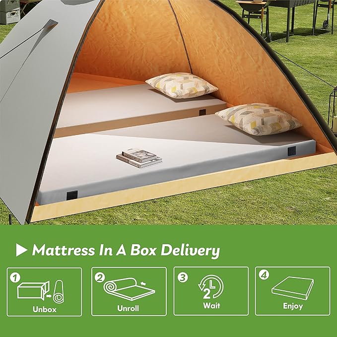 Memory Foam Camping Mattress 2.5 inch, Kids Portable Roll Up Camping Sleep Topper with Waterproof and Non-Slip Bottom, Camping Car Mat with Travel Bag, 63.5"×26.5"×2.5", Grey