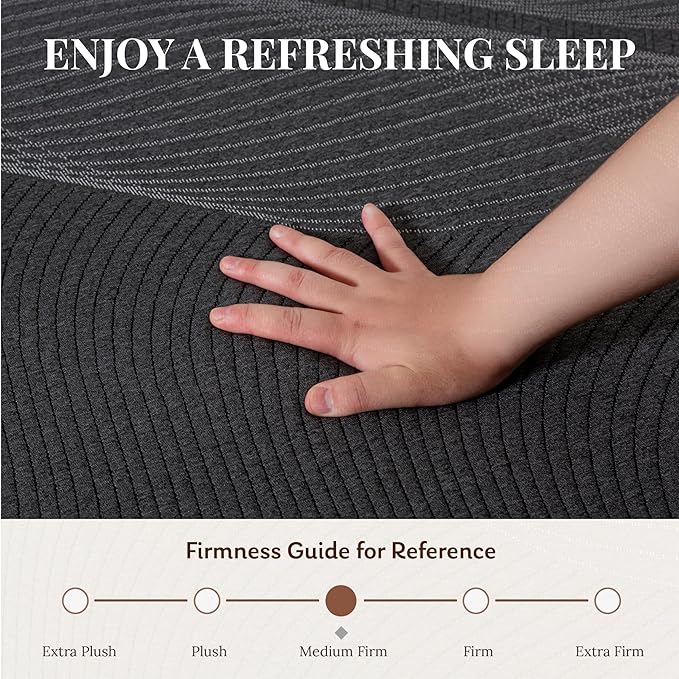 CH CHARME HOUSE 14 Inch Twin Mattress, Bamboo-Charcoal Memory Foam Mattress, Cooling & Pressure Relief, Bed in a Box, Foam Made in USA & CertiPUR-US Certified, 38"x75"x14", Black