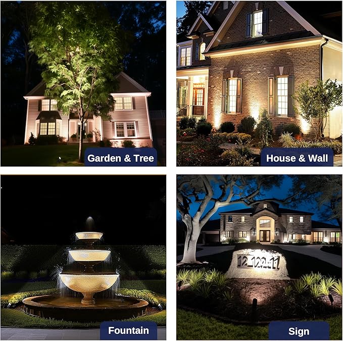 Low Voltage Spotlight LED - 12V Black Outdoor Light Fixture Weather Proof, Brass Landscape Lights Hardwired, Coastal for Flag Sign with Neutral White MR16 Removable Bulbs (10 Pack)