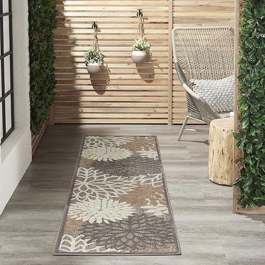 Nourison Aloha Indoor/Outdoor Area Rug 2'3" x 8', Natural, Runner Tropical Botanical Easy-Cleaning Non Shedding Bed Room Living Room Dining Room Deck Backyard Patio