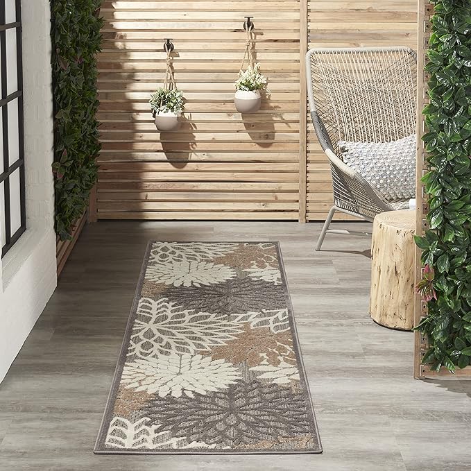 Nourison Aloha Indoor/Outdoor Area Rug 2'3" x 10', Natural, Runner Tropical Botanical Easy-Cleaning Non Shedding Bed Room Living Room Dining Room Deck Backyard Patio
