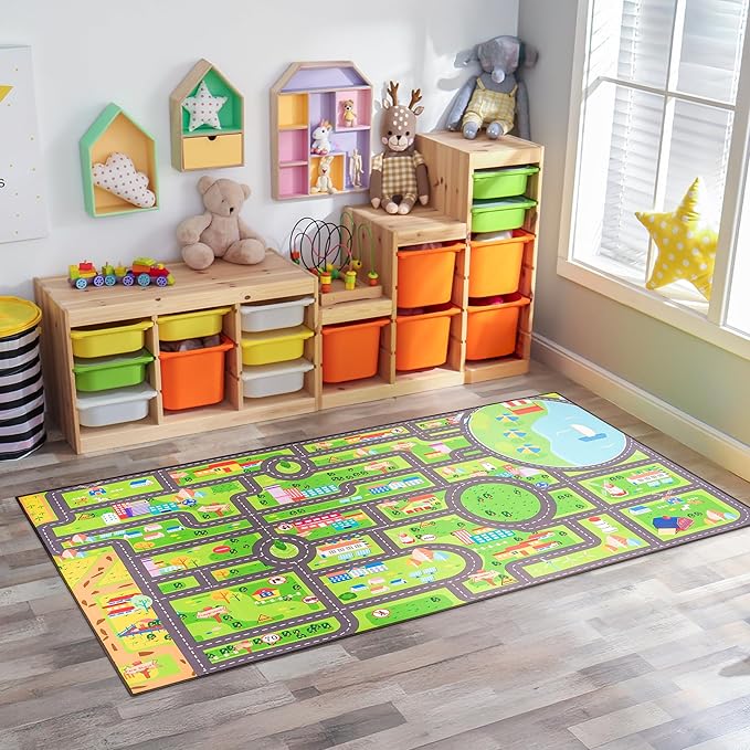 Sorbus Car Mat - City Road Washable Rug for Kids, Car Carpet, Floor Play Mats, Easy to Clean Washable Rugs for Safe and Fun Travel (Large)