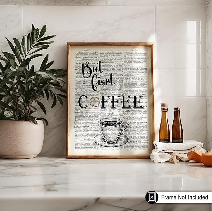 Poster Master Dictionary Art Poster - But First Coffee Print - Cafe Art - Gift for Men, Women, Coffee Lovers & Barista - Funny Decor for Kitchen, Restaurant or Dining Room, 18x24 Unframed Wall Art