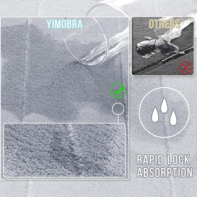 Yimobra Memory Foam Bath Mat, Super Soft Absorbent Bathroom Rug Non Slip 24x17 Inch, Quick Dry, Machine Washable Floor Carpet for Tub Shower, Home Decor Accessories, Silver