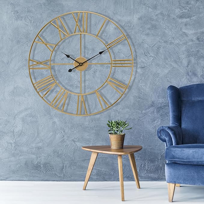 Sorbus Large Wall Clock for Living Room Decor – Easy to Hang 24-Inch Big Wall Clock – Metal Wall Art for Kitchen, Bedroom, Home, Office – Analog Decorative Wall Clock (Gold)