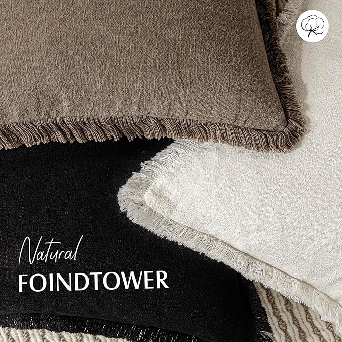 Foindtower Set of 2 Decorative Linen Fringe Throw Pillow Covers Boho Farmhouse Cushion Cover with Tassels Accent Pillowcase for Couch Bed Sofa Living Room Home Bedroom Decor, 12×24 Inch, Light Brown