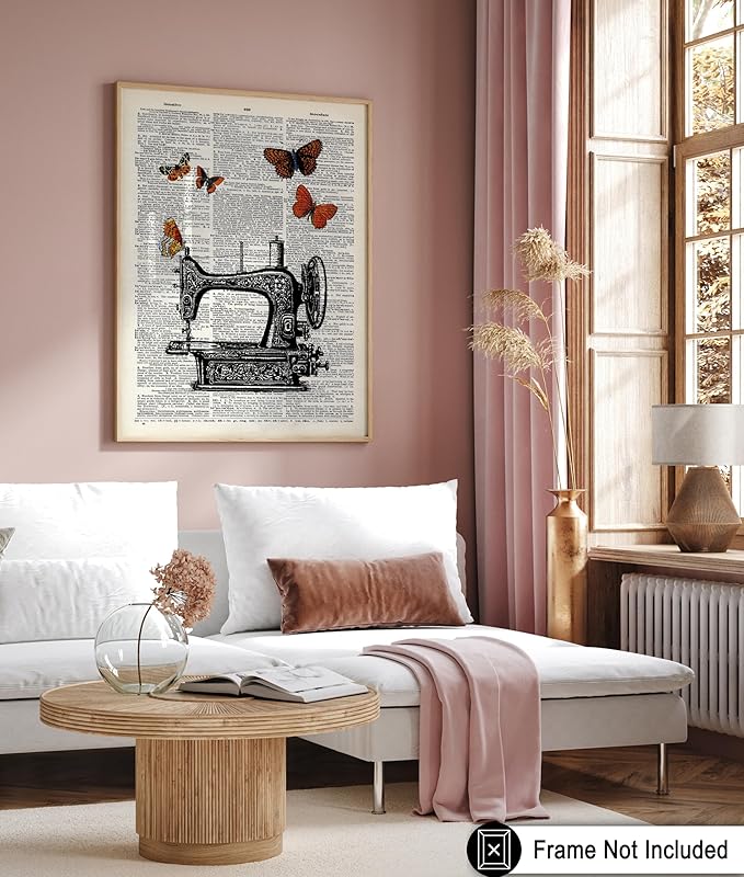 Poster Master Dictionary Art Poster - Sewing Machine Print - Sewing & Butterfly Art - Gift for Men, Women & Dressmaker - Chic Decor for Living Room, Bedroom or Office - 8x10 UNFRAMED Wall Art