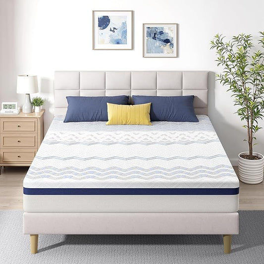 BedsPick 10 Inch Queen Gel Memory Foam Mattress in a Box, Medium-Firm Feel for Back Pain Relief, Fiberglass Free, Motion Isolation, CertiPUR-US Certified