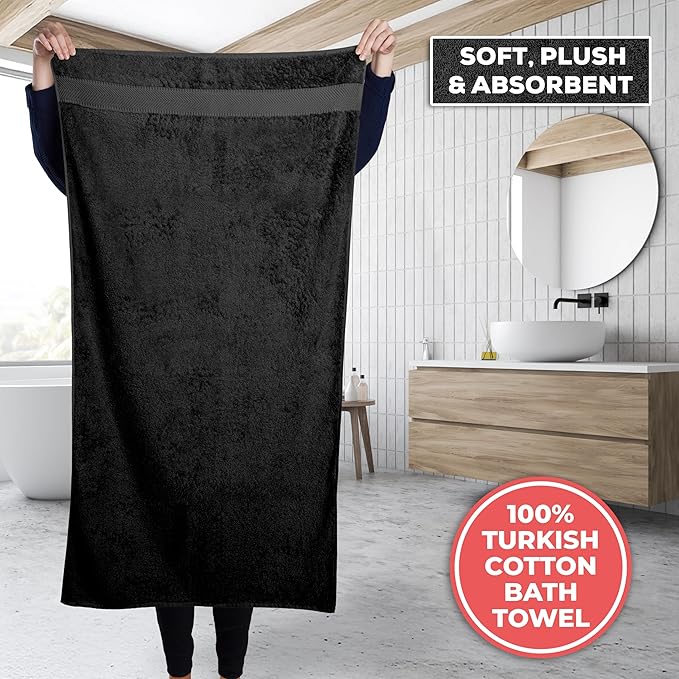 TEXTILOM 100% Turkish Cotton 3 Pcs Bath Towel Set, Luxury Bath Towels for Bathroom, Soft & Absorbent Bathroom Towels Set (1 Bathtowel, 1 Hand Towel, 1 Washcloth)- Black