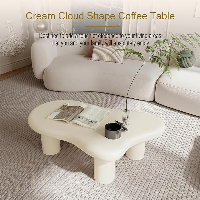 40 Inch Cloud Shaped Coffee Table for Living Room Beige