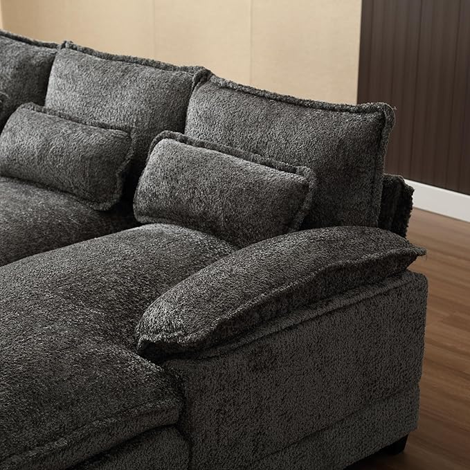 KEIKI 111" L-Shaped Chenille Modular Sectional Chenille Sofa with 2 Chaise Lounge & Memory Foam Cushion, Upholstered Modern Oversized 4-Seater Couch, Easy Assembly, for Apartment, Living Room, Gray
