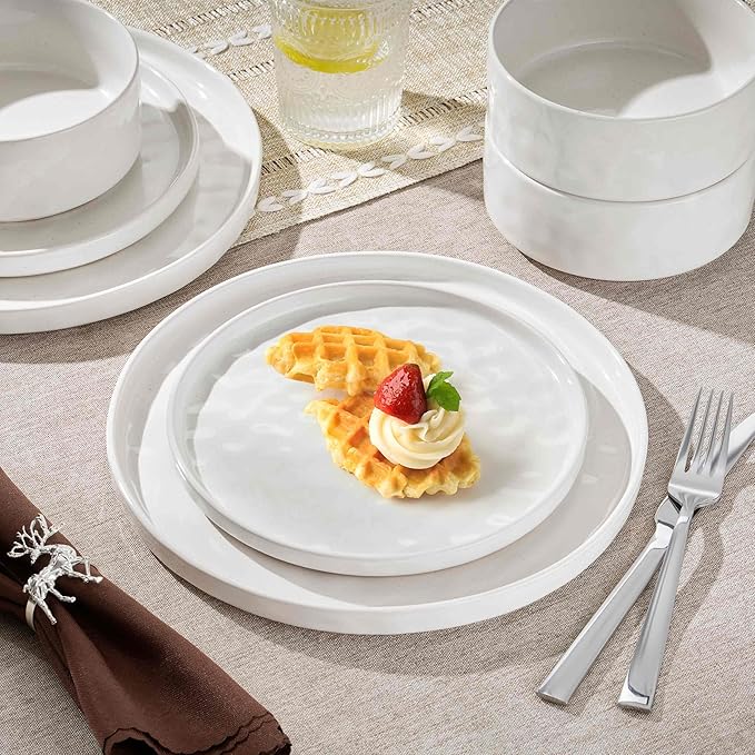 Herogo 12 Pieces Stoneware Dinnerware Sets for 4, Ceramic Plates and Bowls Sets, Dinner Dishware for Home Kitchen, Dishwasher & Microwave Safe, Speckled White
