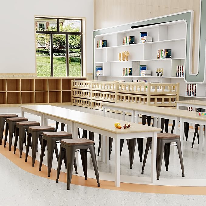 Andeworld 18 Inch Stools Set of 4,Industrial Metal Dining Chair with Wooden Seat,Short Kitchen Bar Stools Stackable for School,Classroom,Rusty