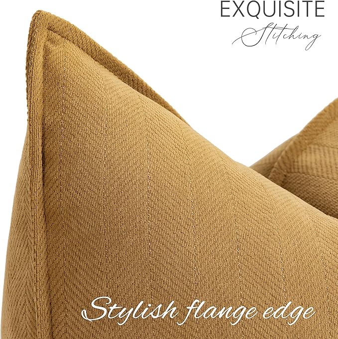 ZWJD Mustard Yellow Throw Pillow Covers 12x20 Set of 2 Chenille Pillow Covers with Elegant Design Soft and Luxurious Decorative Throw Pillows for Couch, Bed, and Home Decor