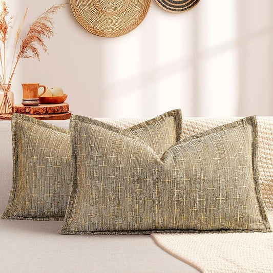 ZWJD 12x20 Pillow Covers Set of 2 Soft Polyester Textured Pillow Covers with Stylish Flange Edge Cozy Farmhouse Throw Pillows for Couch Bed Sofa Living Room