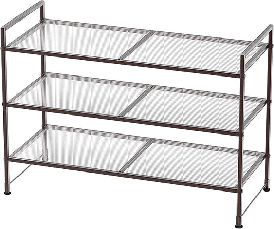 SIMPLE HOUSEWARE 3-Tier Stackable Mesh Shoe Rack, Bronze
