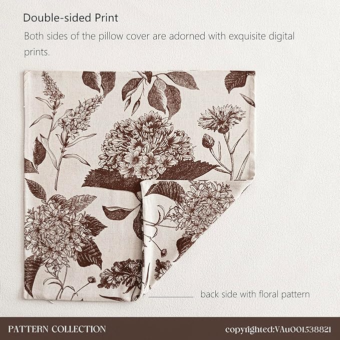 Foindtower Set of 2 Linen Floral Throw Pillow Covers Neutral Vintage Print Decorative Cushion Covers Farmhouse Boho Home Decor for Sofa Chair Couch Bedroom Living Room Outdoor,18×18 Inch,Dark Brown