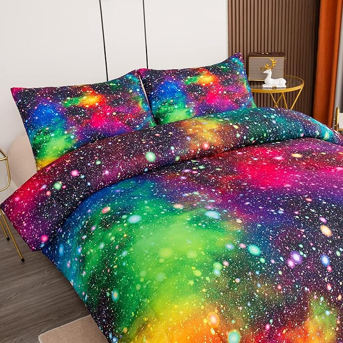 Tailor Shop Galaxy Comforter Set Colorful Outer Space Rainbow Bedding Set Twin for Girls Boys Kids Bedroom Decoration - Includes 1 Comforter 1 Pillowcase……