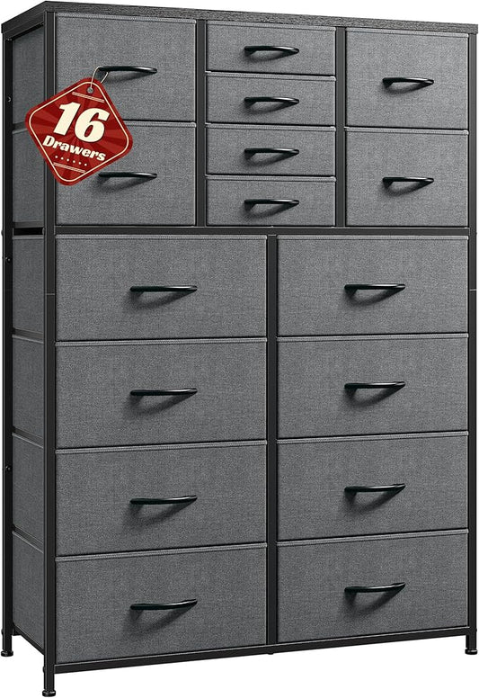 57“H Tall Dresser for Bedroom with 16 Drawers,Fabric Dressers & Chests of Drawers for Bedroom,Large Dresser for Closet,Sturdy Metal Frame & Wood Top,Entryway, Hallway(Grey)