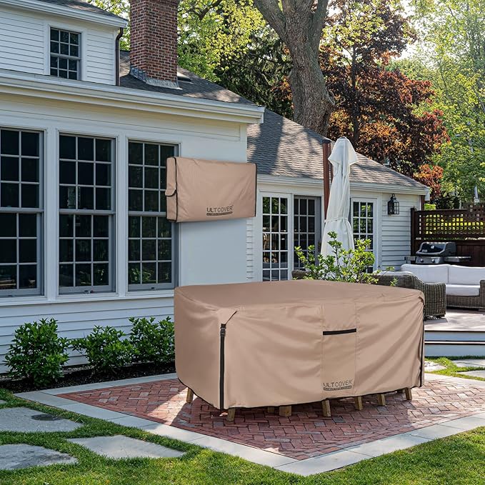 ULTCOVER Square Patio Heavy Duty Table Cover - 600D Tough Canvas Waterproof Outdoor Dining Table and Chairs General Purpose Furniture Cover 94 inch