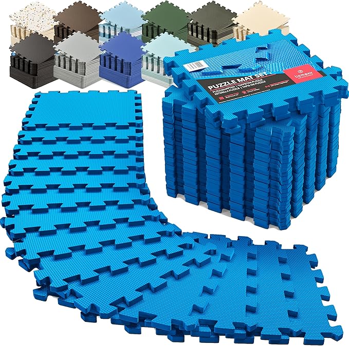 bemaxx Gym Mats Set - 18 pcs EVA Interlocking Foam Floor Tiles (12.6"x12.6"x0.4") 18sqft Protective Gym Flooring Sports Home Workout Exercise Mats Puzzle Garage Fitness Play-Room Garage Pool Treadmill