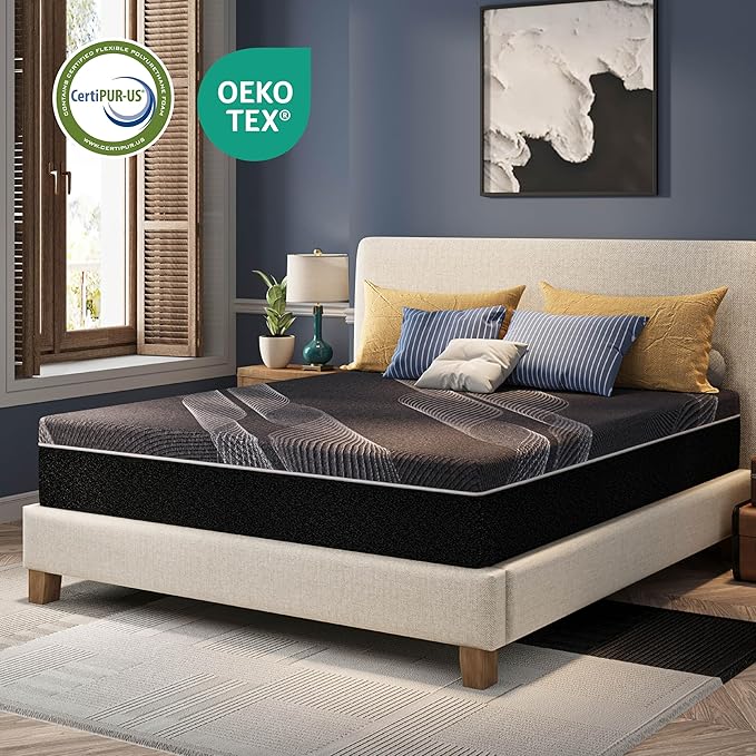 CH CHARME HOUSE 12 Inch Cal King Mattress, Bamboo-Charcoal Memory Foam Mattress, Cooling & Pressure Relief, Bed in a Box, Foam Made in USA & CertiPUR-US Certified, 72"x84"x12", Black