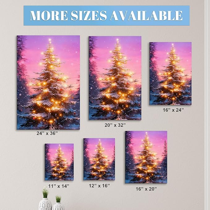 Framed Christmas Pictures Wall Decor,Vintage Pine Tree Prints,Winter Christmas Canvas Wall Art Decoration for Bedroom Bathroom Living Room Rustic Xmas Holiday Gifts (Christmas Tree 18, 12'' X 16'')