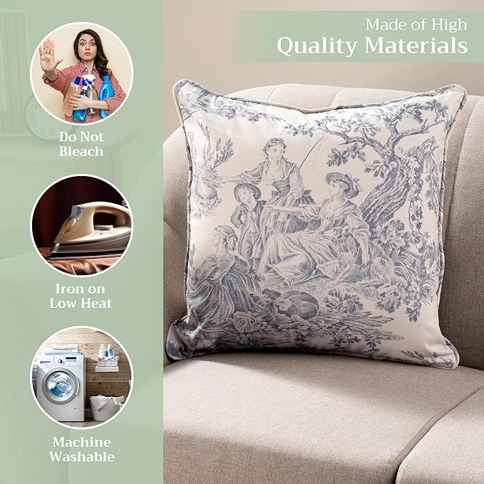 Maison d' Hermine Decorative Pillow Covers 18 x 18 Inch Square 100% Cotton Throw Pillow Covers with Invisible Zipper for Living Room Couch, Chair, Sofas, Bedroom, Home (The Miller - Paloma Grey)