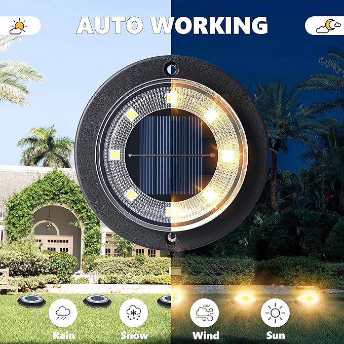 Flacchi Solar Ground Lights - Solar Powered Lights Outdoor Solar Disk Light Waterproof Landscape Light for Patio Yard Pathway Walkway Driveway (Warm White, 12 Pack)