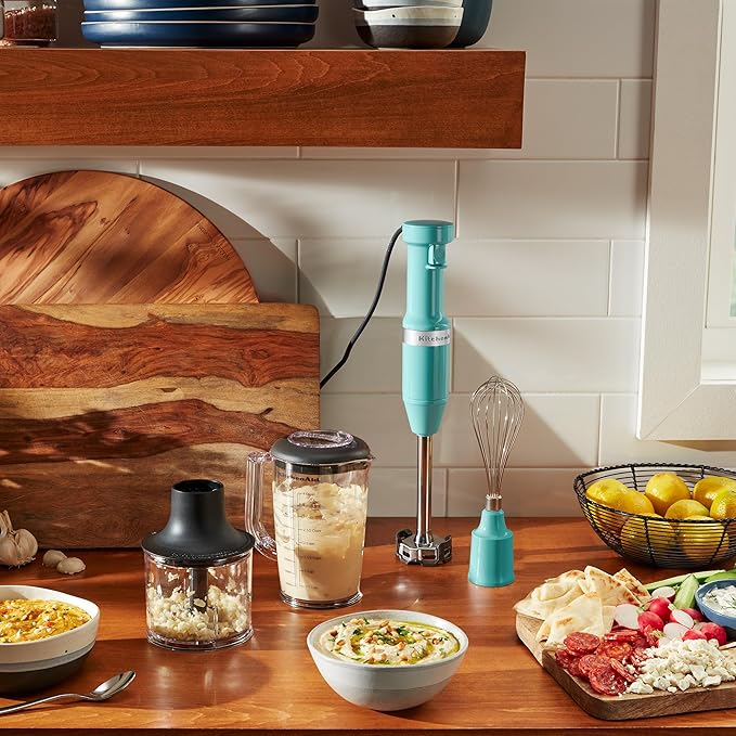 KitchenAid Variable Speed Corded Hand Blender with Accessories, Aqua Sky, KHBV83AQ