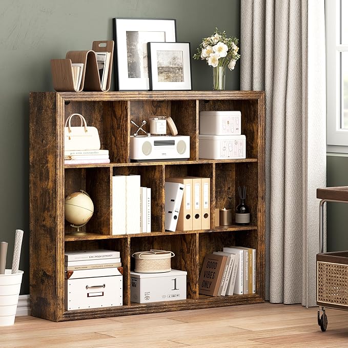 Book Shelf with 10-Cube, 43” Wide Bookshelf with Anti-Tip Device, 38” Tall Open Bookcase, Modern Display Organizer Book Case for Home Office, Entryway, Living Room, Bedroom, Study Room