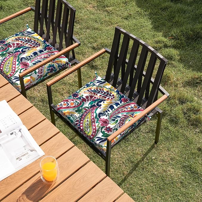 Set of 4 Outdoor Square Chair Cushions 18.5"x16"x2" for Patio, Water Resistant Patio Dining Seat Pads Replacement for Kitchen Garden and Outdoor Furniture Decoration - Vigour Paisley