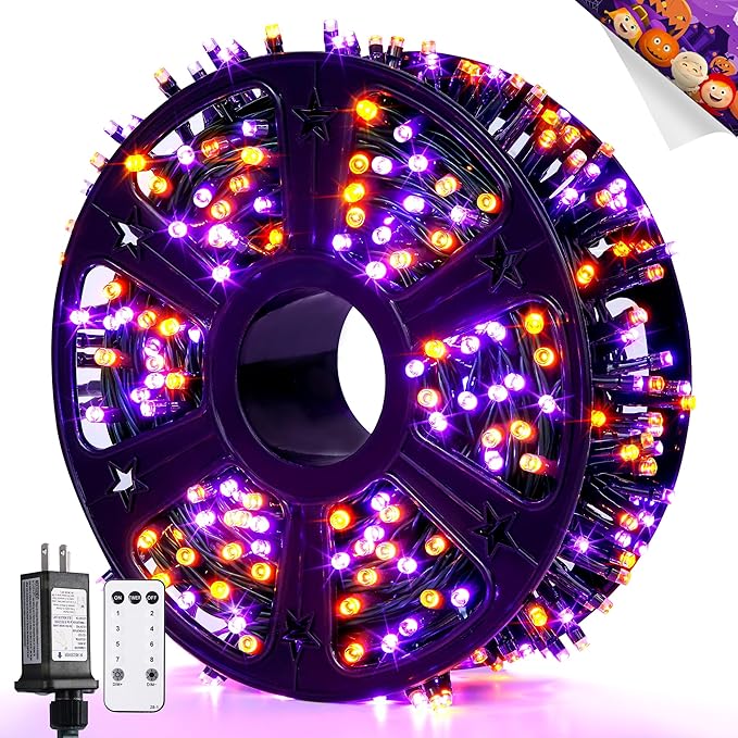 JMEXSUSS Orange and Purple Halloween Lights: 132ft 400 LED String Lights Plug in - Halloween Lights Indoor Outdoor for Yard Tree Porch